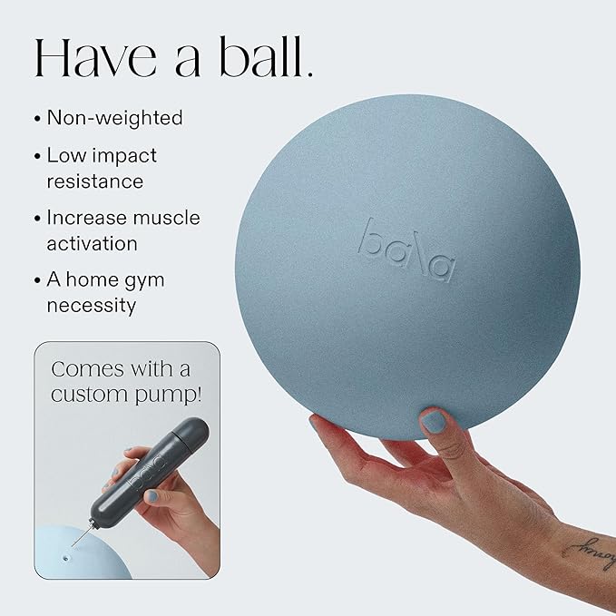 Bala Non-Weighted Exercise Ball - 8" Yoga Ball for Barre, Stretching, Strength & Core Training - Small Pilates Ball Workout Accessory with Mini Pump for Home Gym & Fitness Routines - 100% PVC