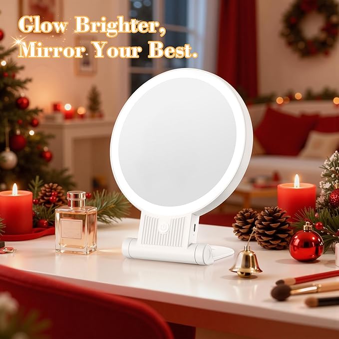 1X/20X Magnifying Mirror with Light, Double Sided Makeup Mirror with Adjustable 3 Color Light, 2000mAh Rechargeable Lighted Magnifying Mirrors with Tweezer, Foldable Travel Mirror with Rotation