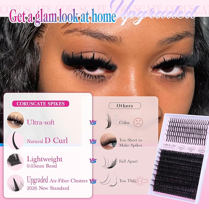 Lash Clusters 100D Long 12-20mm Lash Spikes Eyelash Clusters Volume Individual Lashes DIY Spiky Lash Extension Mega Cluster Eyelash Extensions Mink Strips Lashes Thick by CORUSCATE