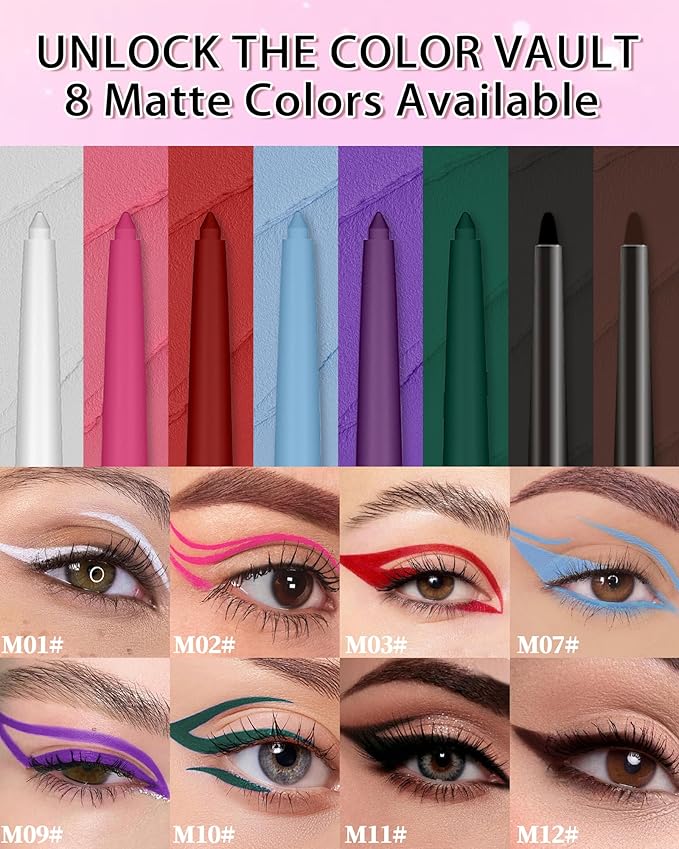 White Gel Eyeliner Pencil, Retractable Cream Matte Eye Liner Pencils, Waterline Eye Makeup Liners, Waterproof & Smudge Proof Eyeliner Facial Makeup Gift for Mature Women, Girls, Christmas – M01 White