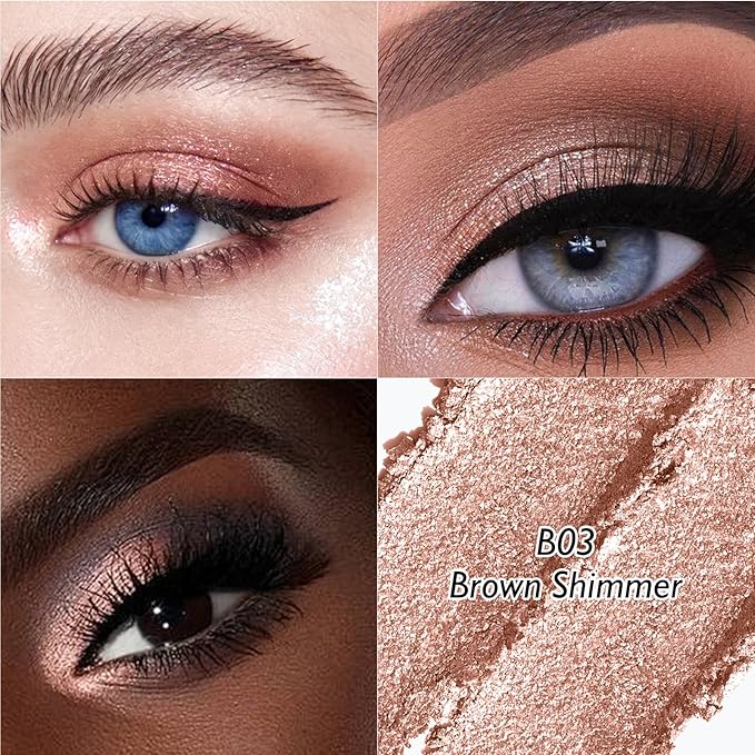 Brown Shimmer Eyeshadow Stick - Dual-Ended Long-Lasting Cream Eye Shadow for Older Women Crease-Proof Metallic Eyeshadow Pencil, Multi-Use Eye Crayon Highlighter Makeup with Built-in Smudger