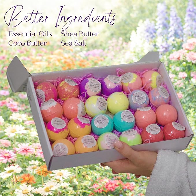 EvolutionUSA Refresh Bath Bombs for Women, 24 Lush Bath Bombs Mini Sized, Luxurious Womens Gift for Mother's Day, Easter, Birthday or Self Care, Luxurious & Relaxing Bathbombs, Womens Bath Balls