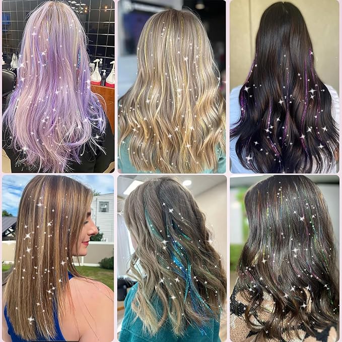 22 Colors Hair Tinsel Kit, 7800 Strands 48 Inch Glitter Tinsel Hair Extensions with Tools, Heat Resistant Sparkling Fairy Hair Accessories for July Fourth Cosplay Party Festival (22 Colors)