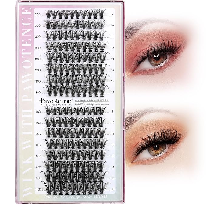 Pawotence Lash Clusters 160pcs Individual Lashes 30D 40D Cluster Eyelash Extensions 9-16mm Eyelash Clusters Lash Extensions DIY for Self Application (30D&40D, 0.07D, 9-16mm)