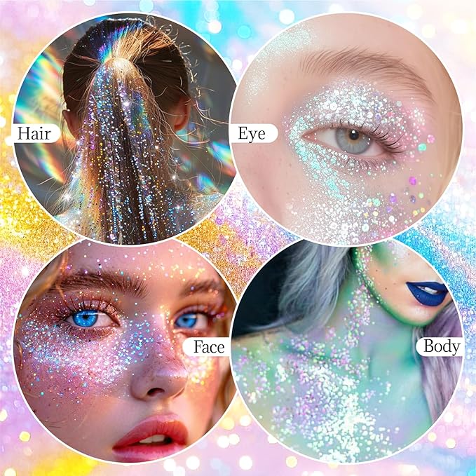DAGEDA Pink Body Glitter Stick,Sparkly Face Glitter Makeup,Holographic Hair Glitters Mermaid Makeup Rave Outfits for Women, Shimmer Face Paint Stick Singer Concert Accessories