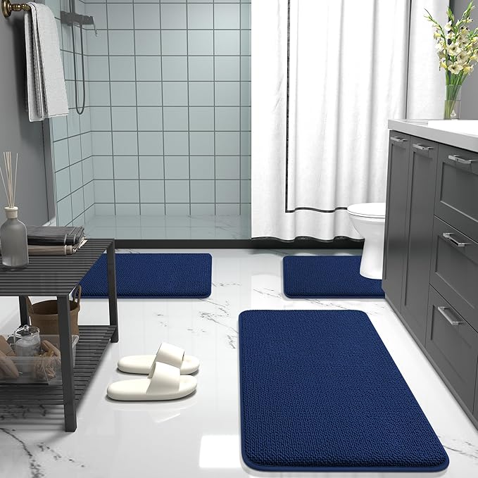 OLANLY Toilet Rugs U-Shaped 24x20, Extra Soft Absorbent Thick Memory Foam Contour Bathroom Rugs, Dry Quickly, Machine Washable, Non-Slip Toilet Bath Mat, Home Decor Accessories, Navy
