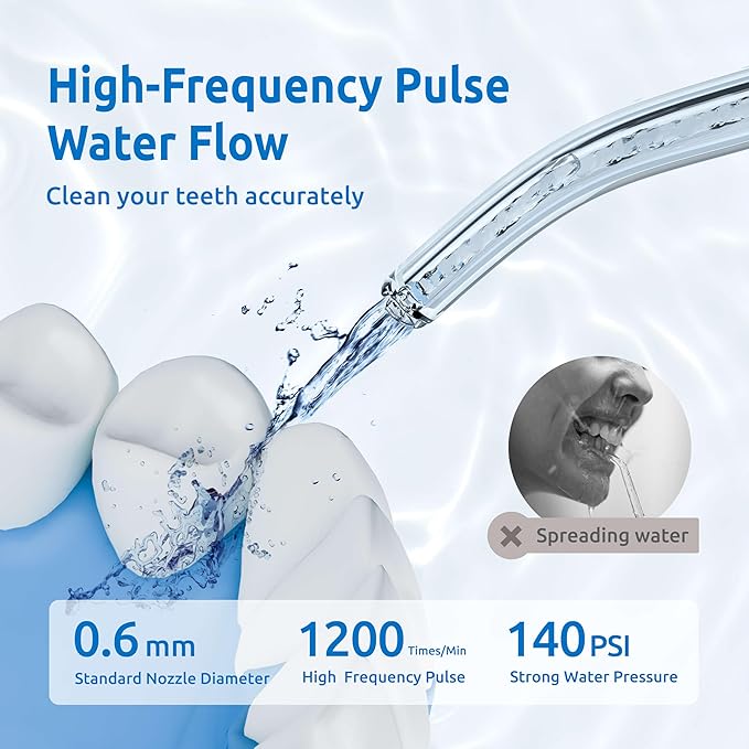 Water Flosser [ Mini Cordless Portable ] Oral Irrigator Water Teeth Cleaner Pick, Telescopic Water Tank, 3 Modes & IPX7 Waterproof, Home & Travel Water Floss for Teeth, Braces Bridges Care (White)
