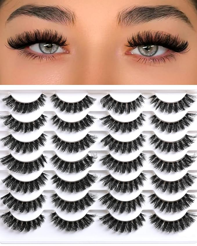 Lashes False Eyelashes Natural Wispy Fake Lash Strips 80D Strip Lash Clusters Cat Eye Volume Mink Eyelash Pack Fluffy Eye Lashes Natural Look Short Cateye Full Pestañas Sets by FenBair