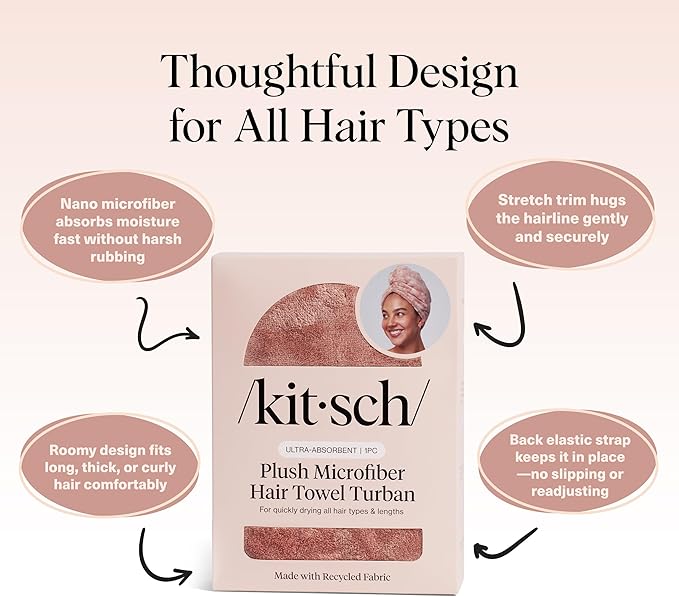 Kitsch XL Microfiber Hair Towel Wrap for Women - Microfiber Towel, Super Absorbent, Quick Dry, Anti-Frizz - for Long & Short Hairs, Turbans for Women
