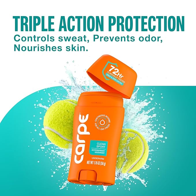 Carpe Underarm Deodorant Antiperspirant - Extra Strength Men's Antiperspirant with 72 Hour Sweat Control - Deodorant for Men - Helps Eliminate Odor - Clean Sport Scent