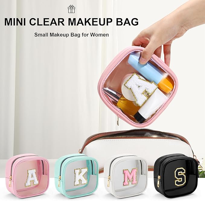 YOOLIFE Initial Make Up Bag Travel Toiletry Bag, Clear Makeup Bag Preppy Cosmetic Bags Organizer Travel Essentials Gifts for Women Teen Girlfriend Teacher Mom Birthday Mothers Day Gifts White Y