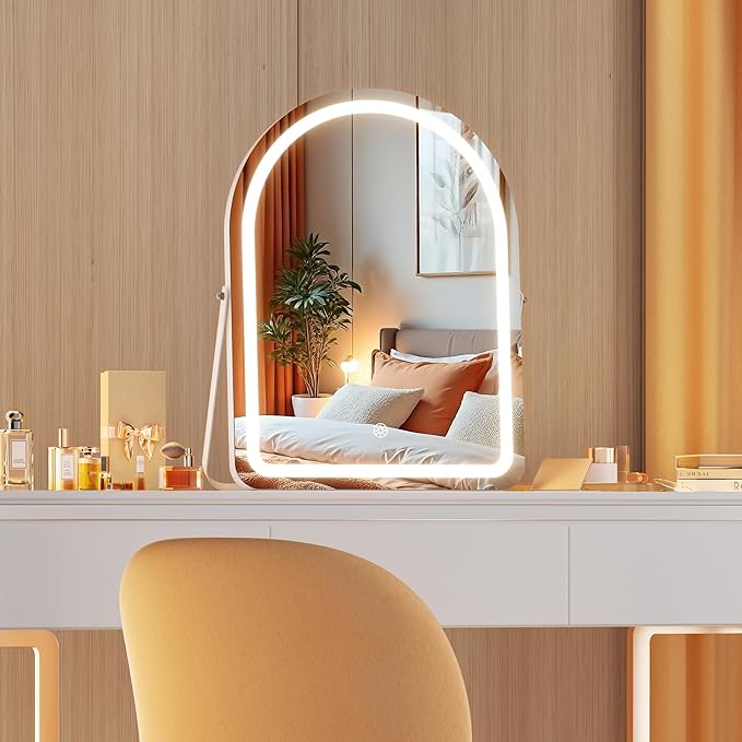 MINISO Vanity Mirror with Lights and Bluetooth Speaker-11.5" x 14" Arched Makeup Mirror with 3 Color Lights, Adjustable Brightness,10X Magnification