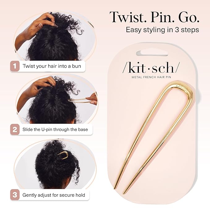 Kitsch French Hair Pins for Women – Elegant & Durable Metal Hair Fork for Updos, Chignon, Bun & Twist Hairstyles, Secure Hold All Day, Comfortable Fit | Ideal Gifts for Women- Gold, 1pc
