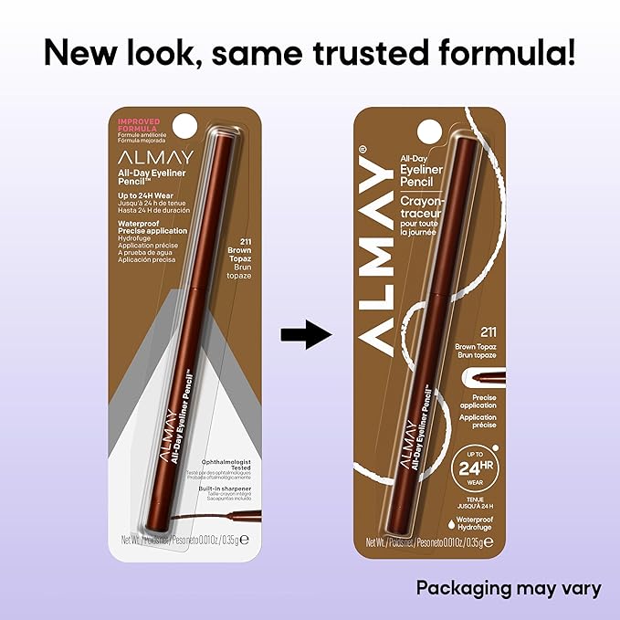 Almay All-Day Eyeliner Pencil, Hypoallergenic, Cruelty-Free, Smudge-Proof, Ophthalmologist Tested, Long Wearing and Water Resistant, Brown Topaz, 0.01 oz