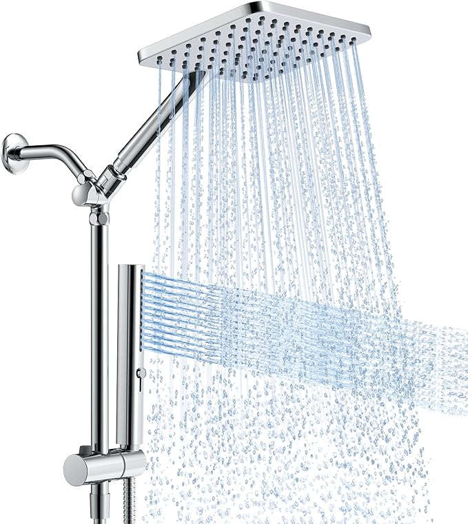 Hombeter Shower Heads with Handheld Combo, 10 Inch High Pressure Rain Shower Head, Height Adjustable Dual 2 in 1 Shower Head System with Stainless Steel Hose