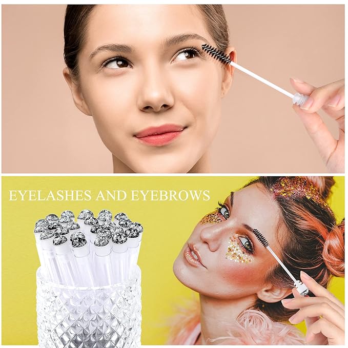 Dming 50pcs Eyelash brush Lash Wand Makeup tool Eyelash Extension supplies Cleaning brush Diamond Mascara foil black