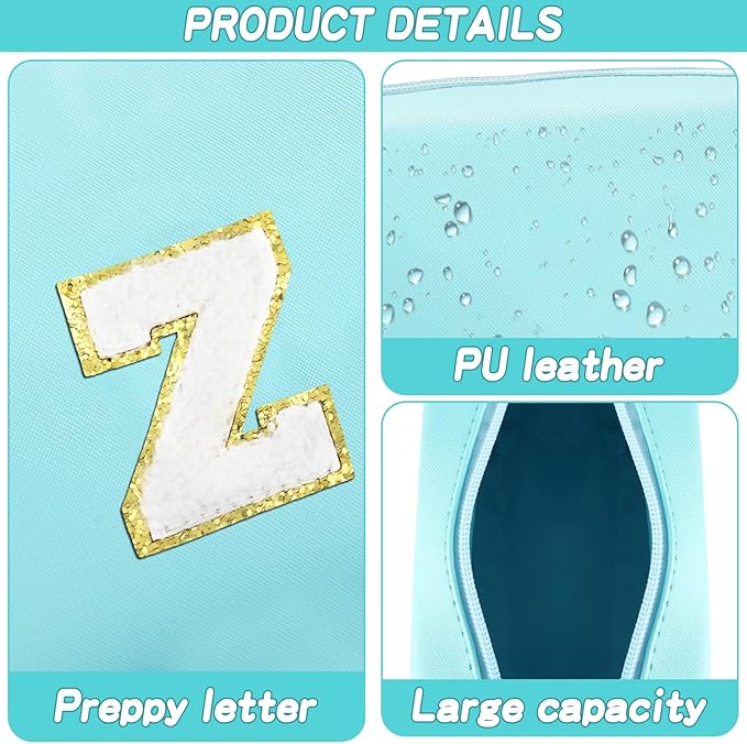 URSKYTOUS Gifts for Girls Initial Makeup Bag Personalized Cosmetic Bag with Zipper Cute Travel Toiletry Bag Waterproof PU Preppy Makeup Pouch Birthday Gift for Teen Girls Women(Blue Z)