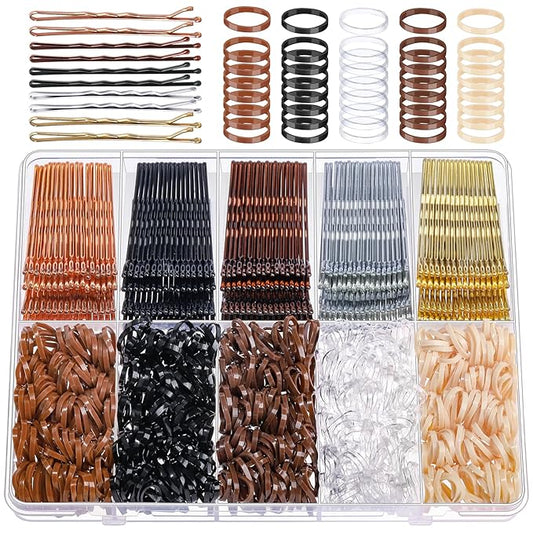 YGDZ 750PCS Bobby Pins for Women, 250PCS 2Inch Hair Pins for Brown Hair, Black, Blonde Hair, 500PCS Elastic Hair Ties Neutral Colors, Christmas Stuffers Xmas Gift Hair Accessories for Women, Girls