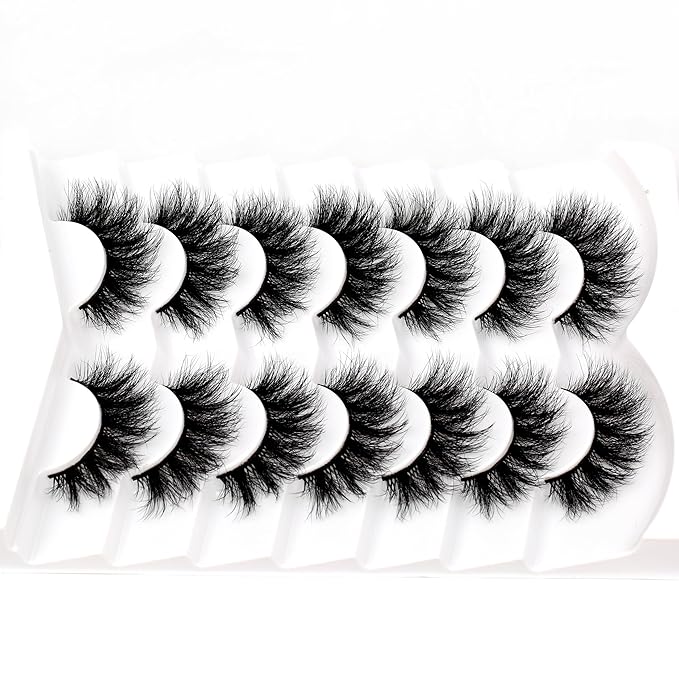 Pooplunch False Eyelashes Doe Eye Lashes Fluffy Volume 16MM Silky Long Sexy Natural 8D Faux Mink Fake Eyelash Strips 7 Pairs Pack