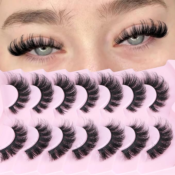 Mink Lashes Flutter Volume False Eyelashes Wispy Strip Fake Eyelashes Cat Eye Lashes Thick 20MM Long False Lashes 7 Pairs Pack Natural Look