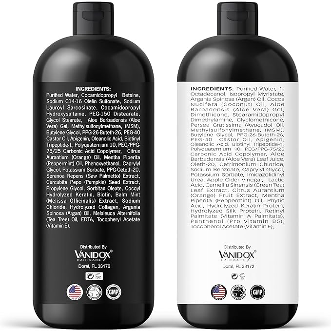 VANIDOX Carbonic Acid Shampoo and Conditioner for Men and Women, Deep Moisturizing Conditioner, Thickens, Softens, & Smooths Set for Hair Growth and Repair, Made in USA - 16 Fl Oz Each