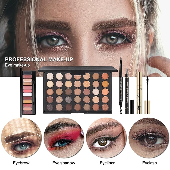 MISS ROSE M All In One Full Makeup Kit,Multipurpose Women's Makeup Sets,Beginners and Professionals Alike,Easy to Carry (Black)