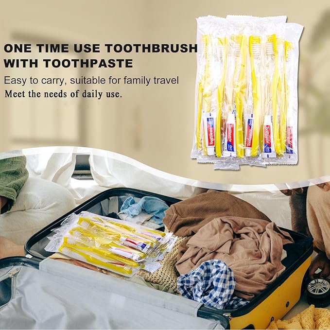 Disposable Toothbrushes with Toothpaste,500 Pack Yellow Hollow Individually Wrapped Disposable Travel Toothbrushes Kit in Bulk for Homeless,Nursing Home,Hotel,Charity