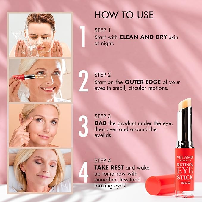 VELAMO ADVANCED Retinol Eye Stick: Renewing & Firming Under Eye Balm for Dark Circles, Puffiness, Fine Lines & Wrinkles - Travel Essentials, Portable & Perfect for On-the-go Use, 0.1 OZ/3g