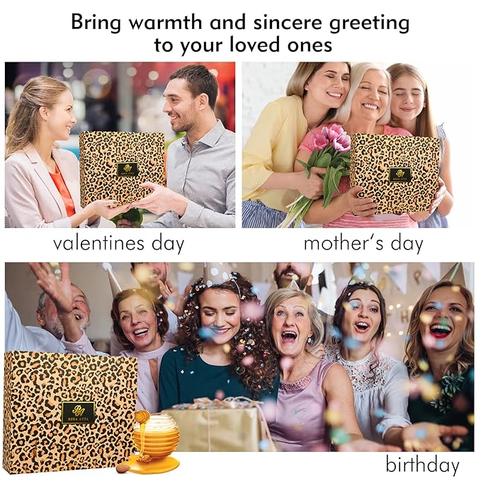 Valentines Day Gifts for Women, 20 Pcs XXL Leopard Bath and Body Gift, Skin Care Set, Self Care Gifts Set, Mother's Day, Birthday, Home Spa Kit, Holiday, Christmas, Shower Cap, Manicure Set