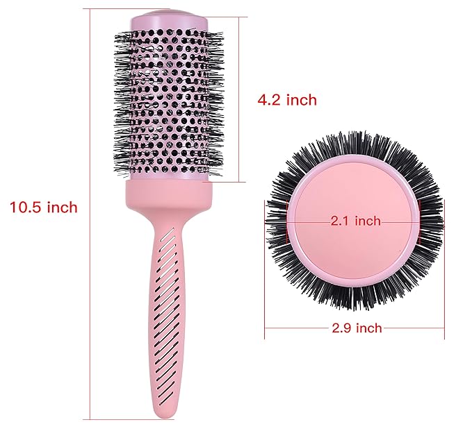 PERFEHAIR Large Ceramic Round Brush for Blow Drying, 2.9 Inch Professional Ion Thermal Barrel Hairbrush for Women Styling, Blowout,Curling, Smoothing, Medium to Long Wavy or Curly Hair -Pink