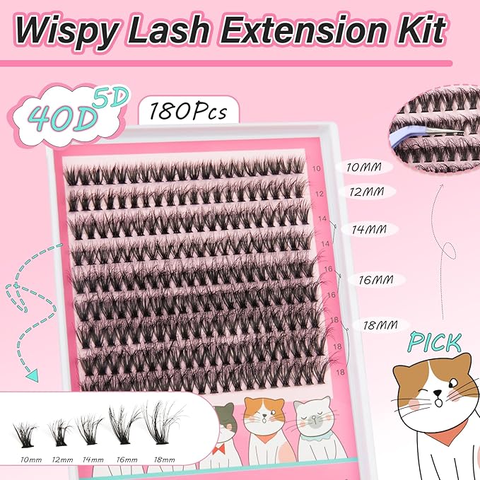 Fluffy Lash Extension Kit Wispy 5D 40D Eyelash Extension Kit 10-18MM Natural Lash Clusters 180PCS