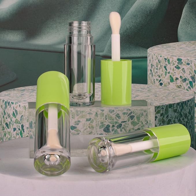 COSIDEA 14pcs Empty 6ml big doe foot wand Chunky lip gloss tubes for DIY lipgloss,Pink round lipgloss containers tubes with thick wand (Green)