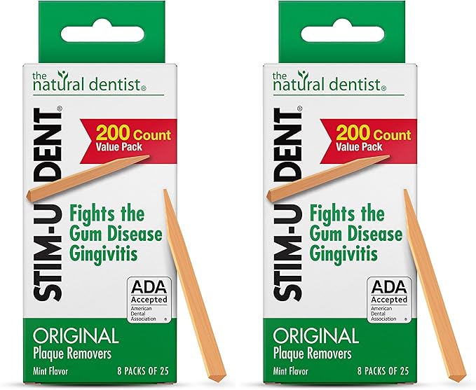 The Natural Dentist Stim-U-Dent Mint Dental Picks, Wooden Toothpicks for Food & Plaque Removal, Refreshing Mint Flavor, Travel-Friendly, 16 Packs of 25 Picks/Pack (200 Picks)