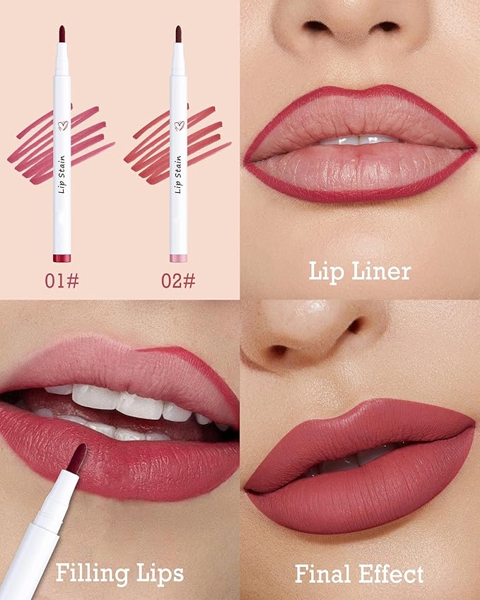 Lip Stain Marker Pen Set, 2Pcs Lip Liner Longlasting