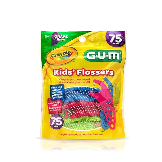 GUM Crayola Kids Flossers with Fluoride - Designed for Little Hands - Fun Grape Flavor - Easy to Use Kids Floss Picks for Children Ages 3+, 75 Count (Pack of 72)