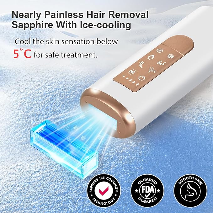 IPL Laser Hair Removal for Women and Men with 5℃ Sapphire Ice-Cooling, Nearly Painless & Long-Lasting Results Hair Removal Device,5 Levels & 2 Modes, 98% Hair Reduction for Fast Full Body From Home