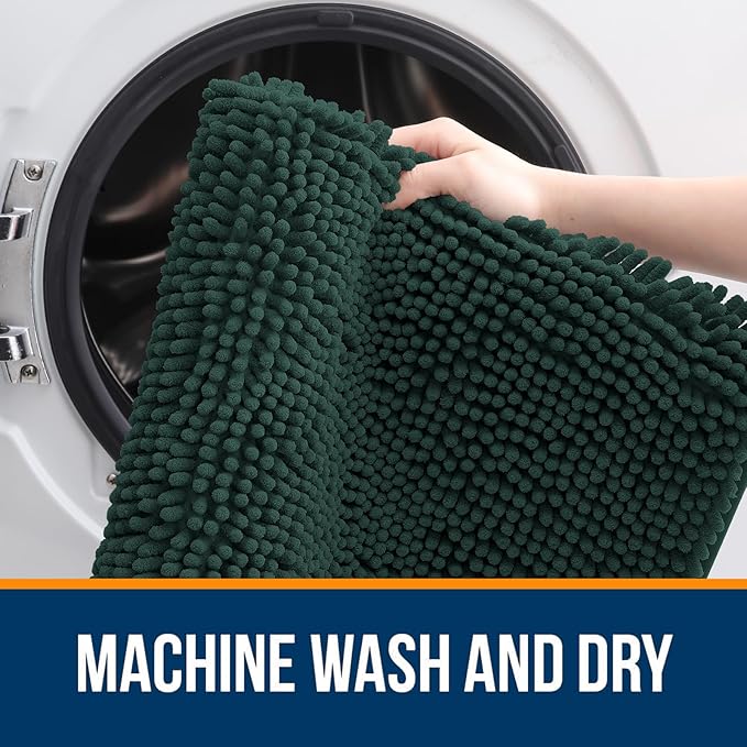 OLANLY Bathroom Rugs 30x20, Extra Soft Absorbent Chenille Bath Rugs, Rubber Backing Quick Dry, Machine Washable Bath Mats for Bathroom Floor, Tub and Shower, Home Decor Accessories, Blackish Green