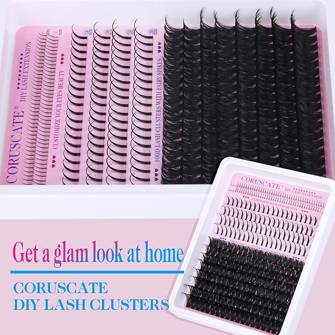 CORUSCATE 100D Lash Clusters with Bottom Lashes Spikes Eyelash Clusters Multi-type Individual Lashes Thick DIY Lash Extension Kit Fairy Cluster Eyelash Extensions 5-20mm Wispy Cluster Lashes Spike