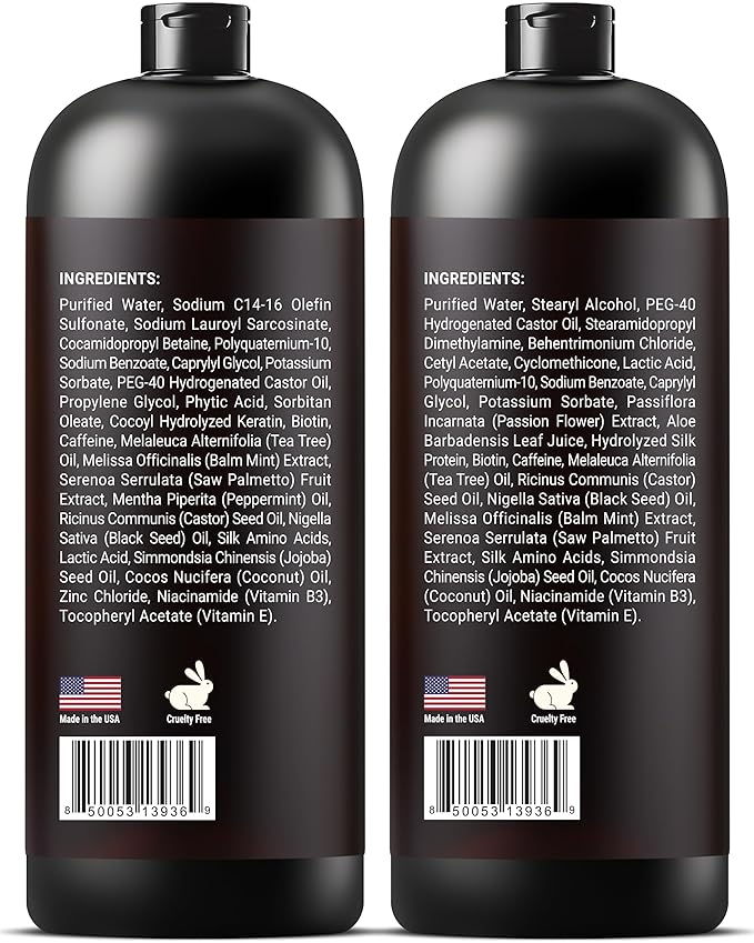 Biotin Shampoo and Conditioner Set with Castor & Black Seed | Sulfate Free Hair Care System for Thinning and Weak Hair | Nourishing Care for Dry Scalp for Men & Women – 16 fl oz Each | SOULSPA PURE