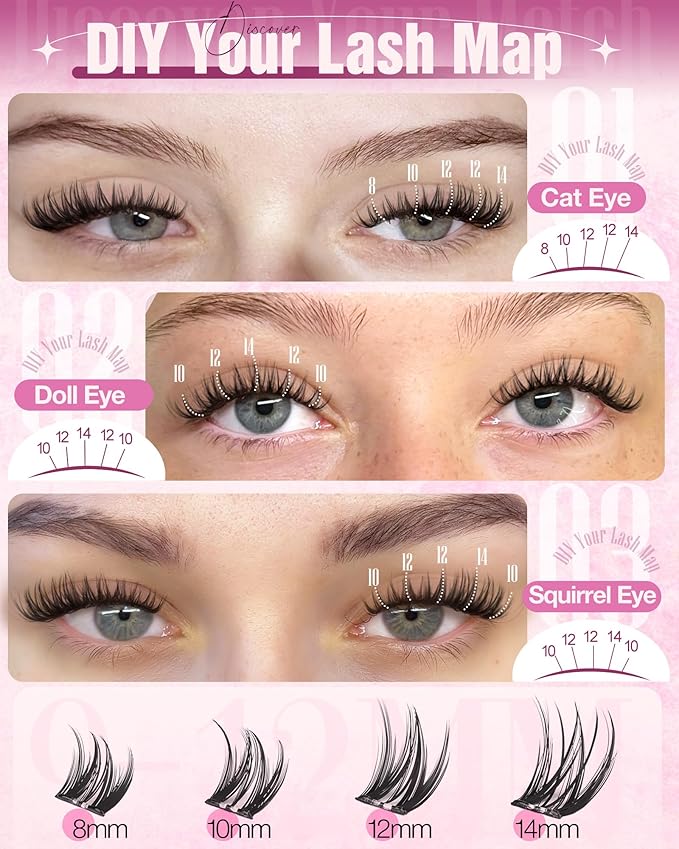 Self Adhesive Eyelashes Wispy Self Adhesive Lash Clusters Natural Clear Band Eyelash Clusters 8-14mm Short Cluster Eyelash Extensions Pre-Glued Cluster Lashes by Delyneph