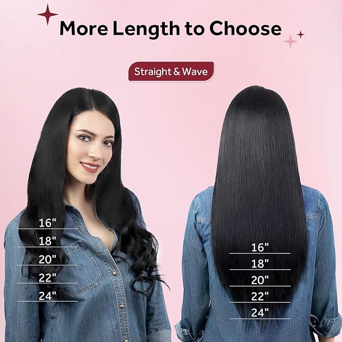Clip in Hair Extensions Real Human Hair, Jet Black 100% Human Hair Extensions Clip in, Tangle-free Silky Straight Hair Extensions for Women, #1 24Inch 120G 7PCS
