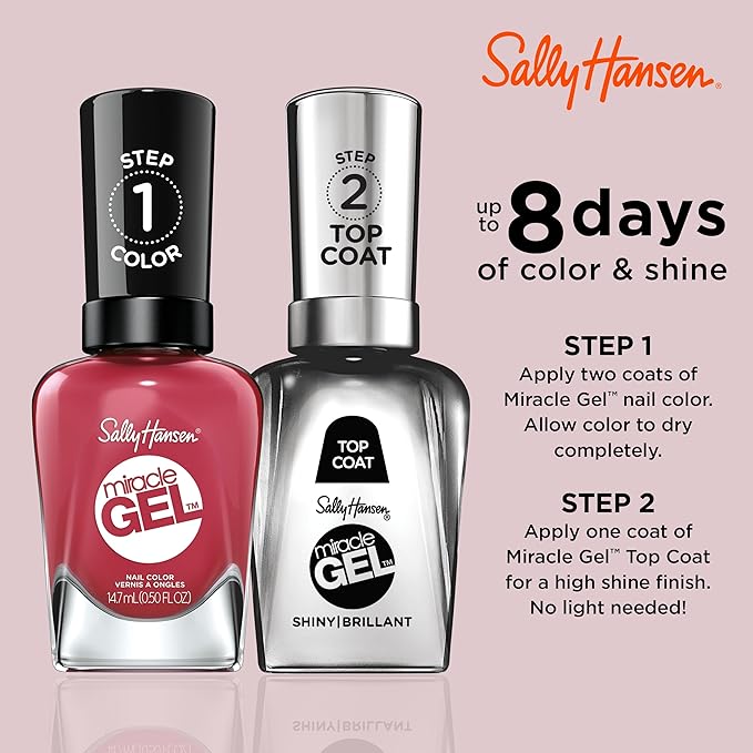 Sally Hansen Miracle Gel Salon Quality Nail Polish | Gel-Like Formula, Two-Step System, No UV Light Needed, Long Lasting | Opaque, Glossy | 256 Proper P-rose | Muave Red Nail Color