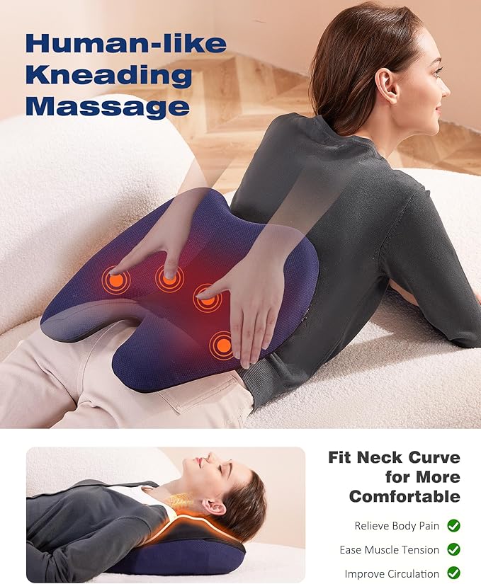 Shiatsu Neck and Back Massager with Heat, Neck and Shoulder Massagers, Deep Tissue Kneading Massage Pillow for Lower Back, Shoulder, Leg Muscle Pain Relief, Relax Christmas Gift for Woman Man Dad Mom