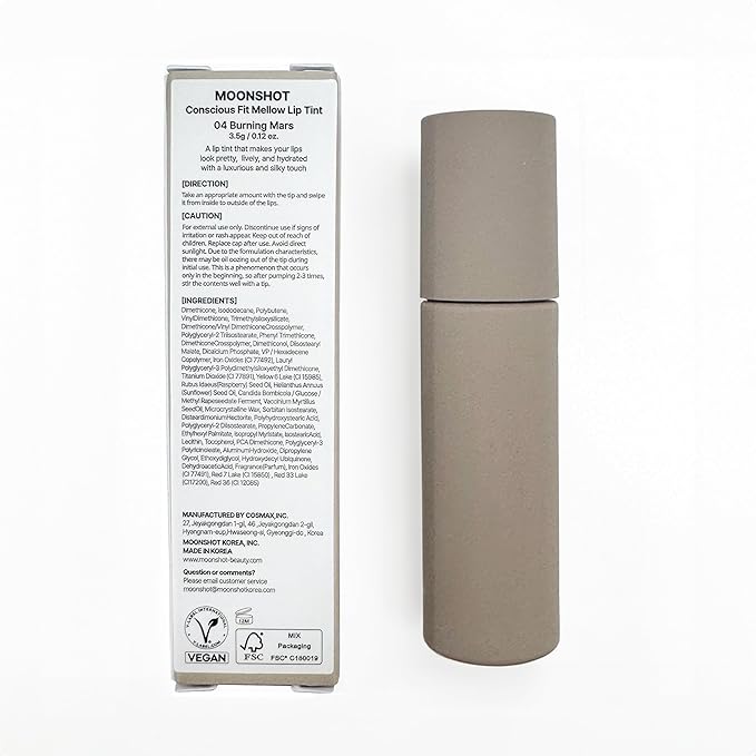Moonshot KOREA Conscious Fit Mellow Lip Stain Longwear, Weightless, Not Animal Tested,Glow-Boosting, Long-Lasting, Comfortable, Non-Sticky,k-beauty, (Burning Mars, 04)