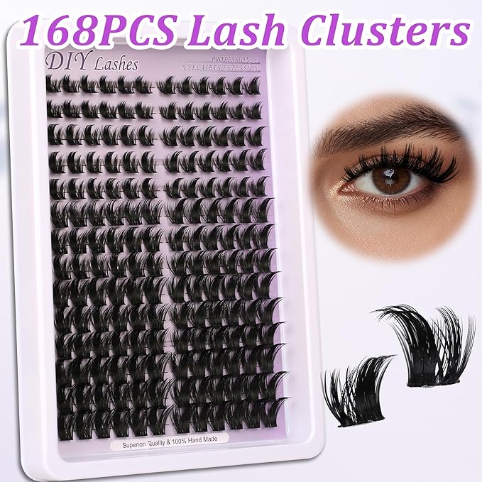 Lash Clusters Spiky Eyelash Extensions Wispy Individual Lashes Manga Eyelash Individuals 168 Pcs CC-Curly Cluster Eyelash Extensions 8-16MM Mixed DIY Lash Extensions
