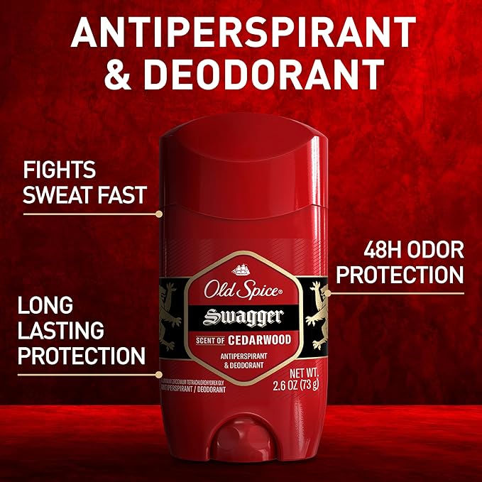 Old Spice Antiperspirant Deodorant for Men, 24/7 Sweat & Odor Protection, 24/7 Lasting Freshness, Invisible Solid, Swagger with Cedarwood Scent, 2.6 oz
