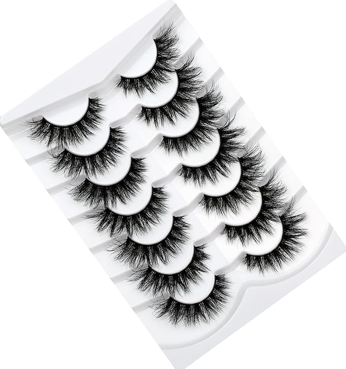 Pooplunch Cat Eye Volume False Eyelashes Wispy Crossed Extension Clusters Look Full Strips Lash 16MM Faux Mink 8D Fake Eyelashes 7 Pairs Pack