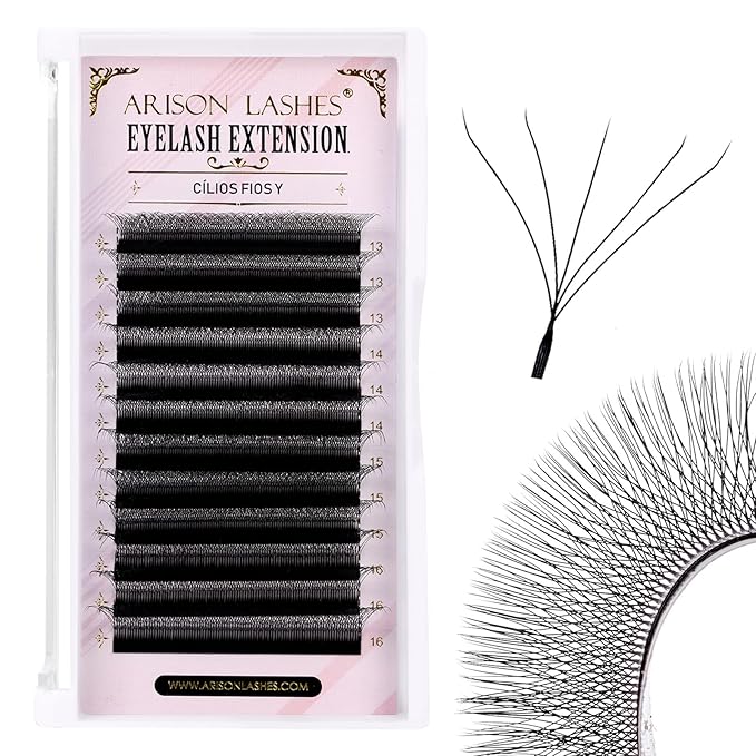 Arison Lashes 5D W Shape Eyelash Extension Natural Soft Volume Premade Fans Faux Mink Matte Black Cluster 12 rows(5DW-0.07-C-13-16mix)