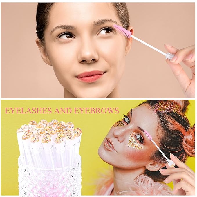 Dming 50pcs Eyelash brush Lash Wand Makeup tool Eyelash Extension supplies Cleaning brush Diamond Mascara foil pink
