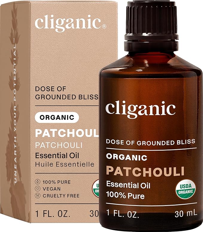 Cliganic Organic Patchouli Essential Oil - 100% Pure Natural for Aromatherapy Diffuser | Non-GMO Verified (Packaging May Vary)